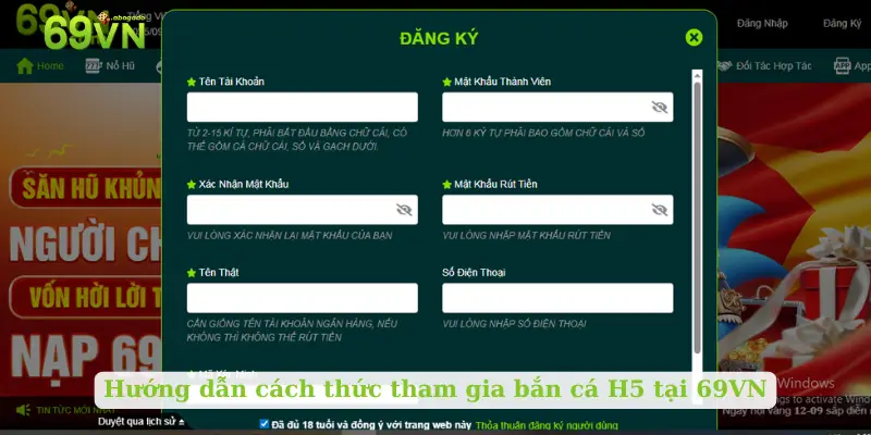 Hướng dẫn cách thức tham gia bắn cá H5 tại 69VN
